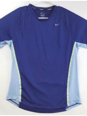 Nike Running Dri-Fit T-Shirt Mens Large Blue Stretch Swoosh Crew Neck Pullover